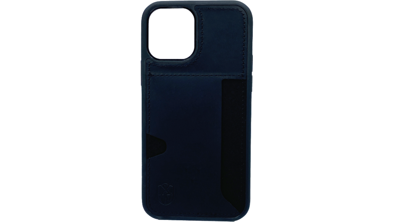 Pallium (black) / Iphone 12 pro Hülle mit Echt-Leder Applikation / Cover / Case