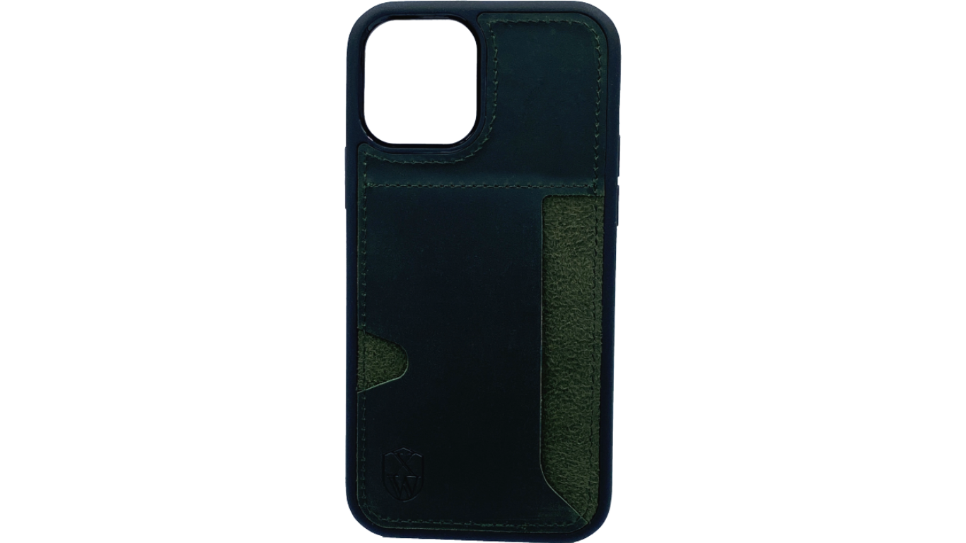 Pallium (green) / Iphone 12 pro Hülle mit Echt-Leder Applikation / Cover / Case
