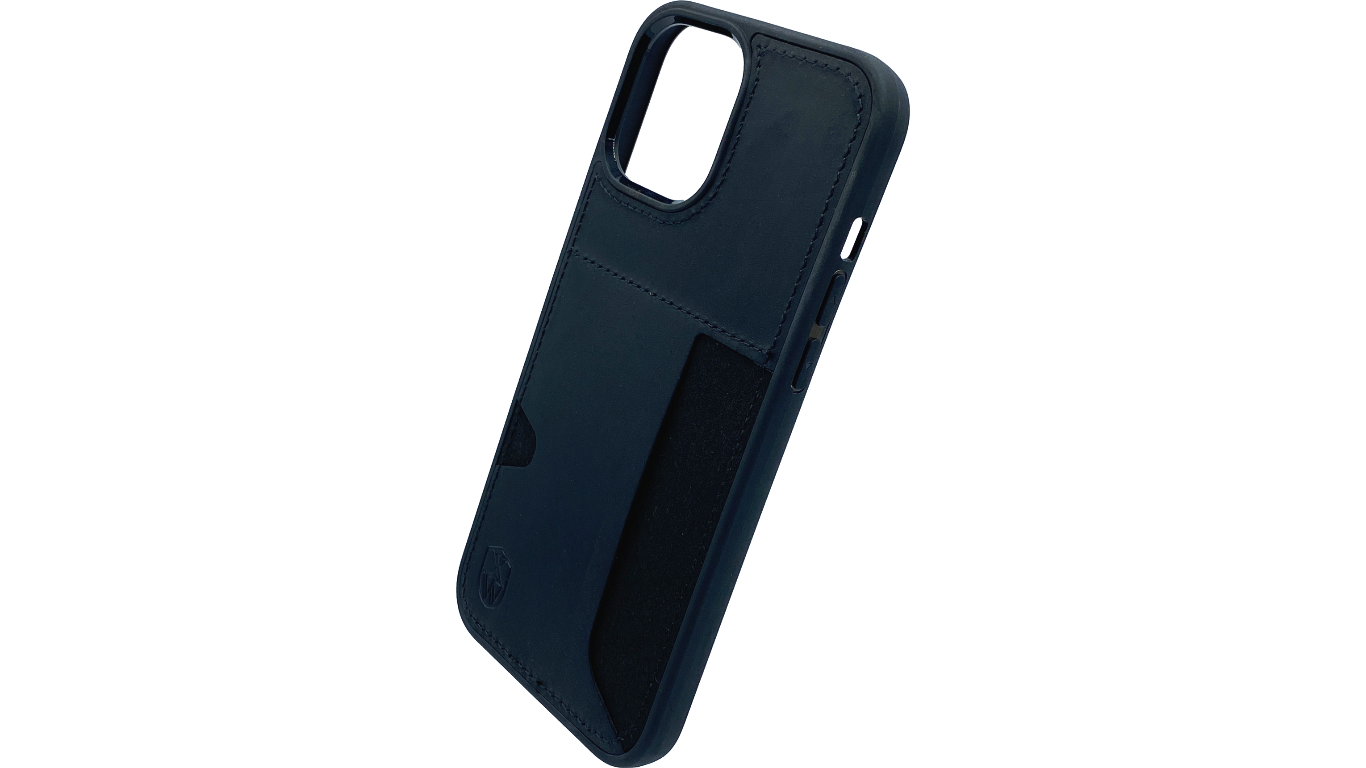 Pallium max (black) / Iphone 12 pro max Hülle mit Echt-Leder Applikation / Cover / Case